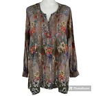 Tolani Tunic Top Size L Floral 100% Modal Pintuck Brown Red Purple Long Sleeve