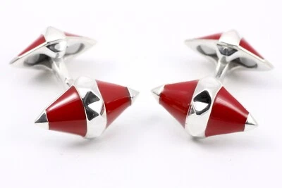 Deakin and Francis Sterling Silver & Red Enamel Diamond Shape Cufflinks - Image 1 of 3