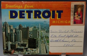 GREETINGS FROM DETROIT MICHIGAN 1960's SUVENIR FOLDER 12 POST CARD 1960's 1-117 - Picture 1 of 9