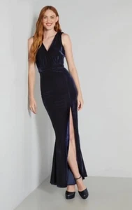 New Modcloth X Collectif Angel Navy Blue Velvet Maxi Dress Sleeveless Slit Sz 16 - Picture 1 of 9