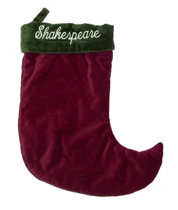 Pottery Barn Red Green Velvet ELF Christmas Holiday Stocking MONO Shakespeare - Picture 1 of 3