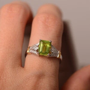 Green Peridot Women Ring Natural Gemstone 925 Sterling Silver Dainty Ring - Picture 1 of 6