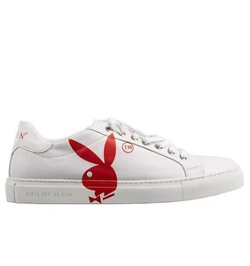 PHILIPP PLEIN x PLAYBOY Low-Top Bunny Skull Logo Sneaker Shoes White Red 08337 - Picture 1 of 7