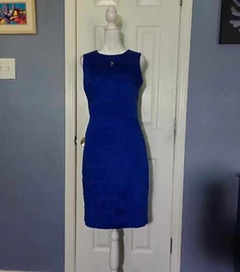 Women 4 Calvin Klein Royal Blue Layer Sleeveless Sheath Dress Spring Summer Work - Picture 1 of 8