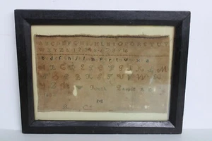 Antique 1832 19th Century Folk Art Sampler w/ Primitive Frame & Glass - Picture 1 of 24
