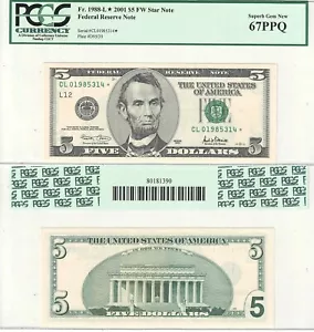 2001 $5 San Francisco District Star Note FR 1988-L* PCGS 67 #5314 - Picture 1 of 1