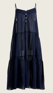 J Crew NWT Navy Billowy Tiered button-front Boho maxi dress Size Large - Picture 1 of 7