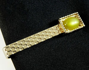 Swank Vintage Tie Clip Bar Chartreuse Yellow Green Goldtone Mens Jewelry
