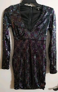Lulus Blue/Purple Sequin Long Sleeve Bodycon Mini Dress Size XS-READ* - Picture 1 of 22