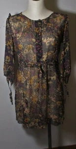 BANANA REPUBLIC Brown Sheer Drawstring Dress Size 2P - Picture 1 of 6