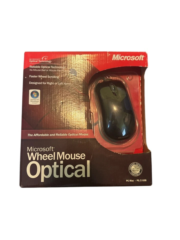 Microsoft Wheel Mouse Optical USB PS/2 3-Button Mouse Black Reliable NIB ULN3-7 - Image 1 of 2
