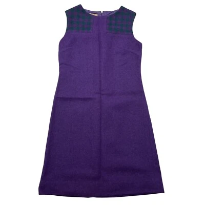 Vestido TWEED Michael Nadler MoD PÚRPURA Verde ART DECO A CUADROS Forrado Lana Gruesa Años 60 Foto 1 de 4