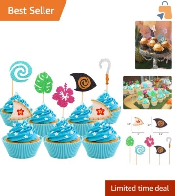 Adorables adornos para cupcakes inspirados en Moana para celebraciones de cumpleaños de niños Foto 1 de 4