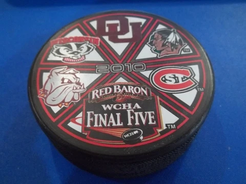 2010 five TEAM LOGO WCHA FINAL 5 RED BARON PUCK BADGERS FIGHTING SIOUX FREE SHIP Cover