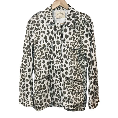 Chaqueta Militar Lily Aldridge Para Terciopelo Gris Leopardo Estampado Animal Talla XS 0 - 2 Foto 1 de 4