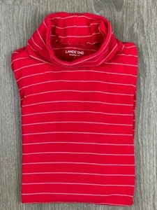 Red Striped Land's End Women's Turtleneck Long Sleeve Shirt SHAPED Fit SMALL 6-8 - Picture 1 of 2