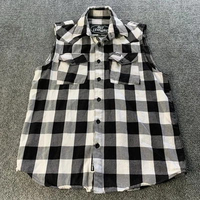 Hot Leathers Vest Mens Medium Black White Plaid Flannel Biker Daytona Beach #80 - Image 1 of 4