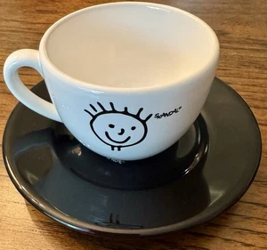 SKANDAL by WAECHTERSBACH Happy Face Stick Figure White Espresso Cup&Black Saucer - Picture 1 of 11