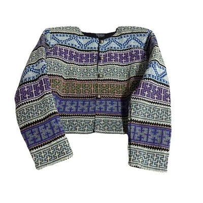 Jaqueta cropped bordada tapeçaria boho ponto cruz anos 90 J PETERMAN tamanho P - Imagem 1 de 4