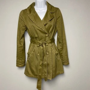 DKNY Jeans Military Style Olive Green Trench Coat Womens Size S - Picture 1 of 8