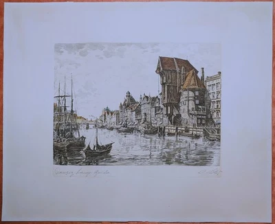 Sehr große Handsigniert Orig. Farbradierung Preußen/ Danzig/ Polen/ Lange Brücke - Bild 1 von 4