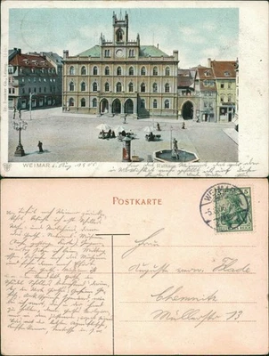 Ansichtskarte Weimar Marktpartie, Geschäfte und Rathaus 1906 - Bild 1 von 3