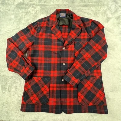 Jaqueta Pendleton Masculina Vintage Grande Vermelha Preta Xadrez Casaco Esportivo de Lã Anos 60 Feriados - Imagem 1 de 4