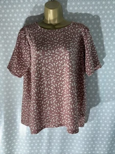 Womens Next Petite Uk 16 Brown Mix Floral Short Sleeve Waffle Stretch T-shirt - Picture 1 of 6