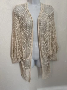 Verfügbar Häkel Kimono offen Pullover kastig elfenbein 1/2 Ärmel One Size Festival - Bild 1 von 6