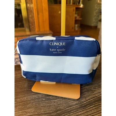 Bolso de viaje a rayas Kate Spade x Clinique a lunares maquillaje cosmético artículos de tocador nuevo sin etiquetas Foto 1 de 4