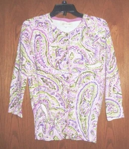 JONES NEW YORK - PINKS & PURPLES PAISLEY PATTERNED CARDIGAN SWEATER - MISSES S - Picture 1 of 2