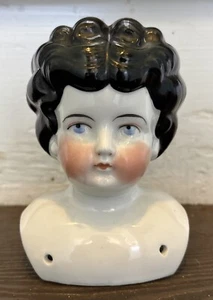 Antike Nr. 6 Porzellankopf Puppenkopf blaue Augen errötende rote Wangen Deutschland 5 1/4 Zoll - Bild 1 von 8
