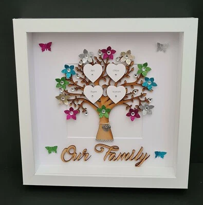 ☆ PERSONALISED OUR FAMILY TREE  3D BOX FRAME.XMAS GIFT. UNIQUE  HANDMADE GIFT ☆ - Image 1 of 4