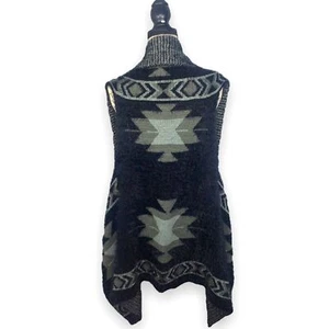Schwarz grau Azteken Western flauschige Pullover Weste - Bild 1 von 10