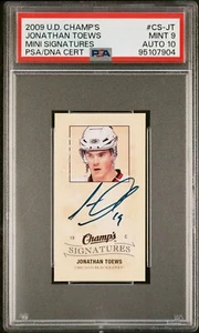 JONATHAN TOEWS 2009-10 Upper Deck Champ's MINI CS-JT PSA MINT 9 AUTO 10 CHICAGO - Picture 1 of 2