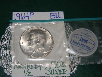 1964-P Kennedy Half Dollar (in mint cello) - Gem BU -- 90% Silver - Image 1 of 4