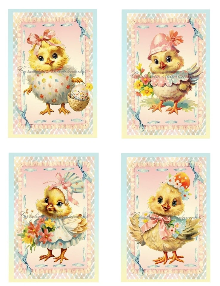 Lindos bloques de edredón de tela de algodón vintage de pollitos de Pascua Foto 1 de 1