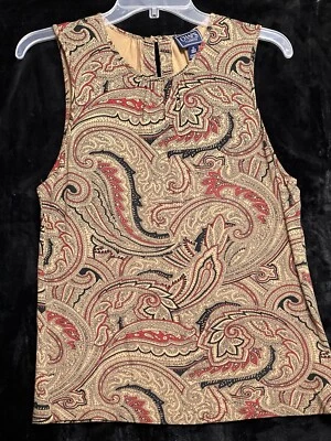 Top/camisa sin mangas Chap’s para mujer color tostado, negro y rojo estampado cachemir talla XL ligera Foto 1 de 4