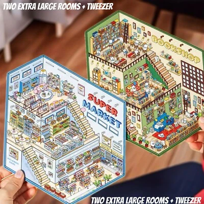 2 (3D) 9.84 x 6.96 Isometric Scene Rooms. Bookstore and Grocery Store. - Image 1 of 4