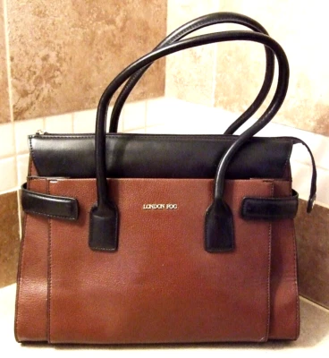 Brown & Black Faux Leather Dual Handle Tote Handbag Purse by London Fog - NWOT - Image 1 of 4