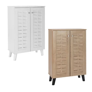 Modern 2 Door Shoe Cabinet - Compact Storage Unit, White or Sonoma Oak Finish - Picture 1 of 8