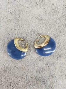 Pair Of Blue Hoop Earrings Pierced - Tarnished - Picture 1 of 4