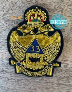 3" Masonic Scottish Rite AASR 33 Degree Emblem patch Hand Embroidered - Picture 1 of 2