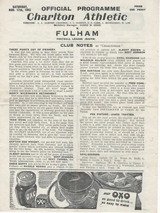 CHARLTON ATHLETIC V FULHAM ~ 17 NOVEMBER 1945 ~ FOOTBALL LEAGUE SOUTH - Picture 1 of 2