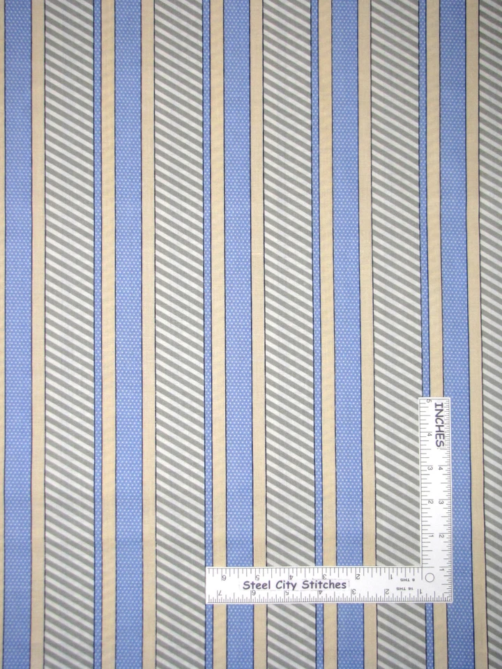 Tela náutica a rayas punteadas azul gris-verde beige Benertex Cabana C5981 ~ PAARDA Foto 1 de 1