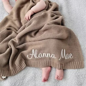 Personalised Baby blanket, soft Cotton Knitted Baby Blanket, Baby shower gift - Picture 1 of 7