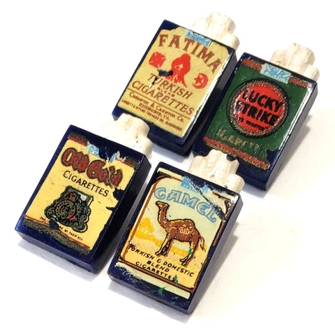 Vintage Cigarette Buttons-Set of 4 Goofies Realistics, Fatima LS Camel Old Gold Cover