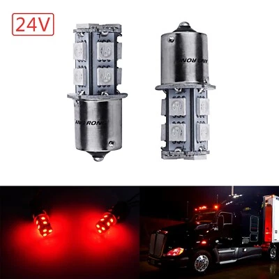 2x 24V Truck 1156 BA15s 382 P21W LED Turn Signal Stop Brake Side Light Bulbs Red - Image 1 of 4
