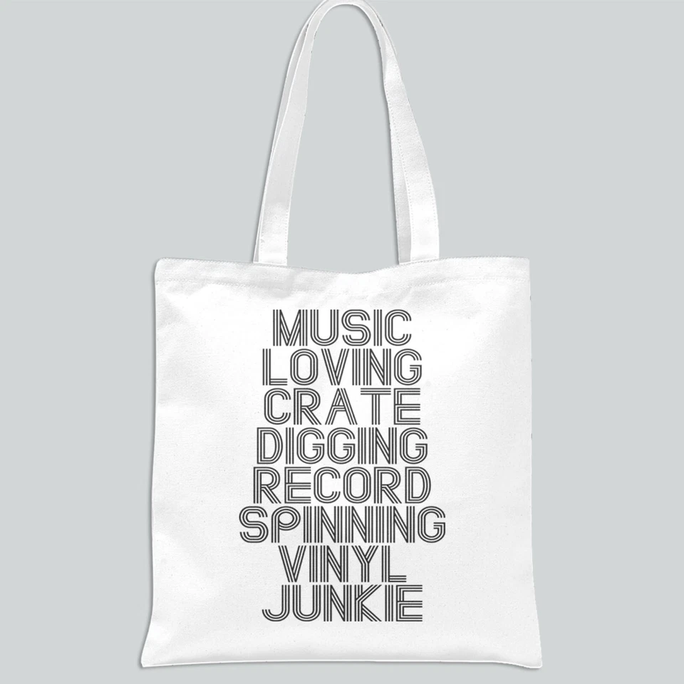 Music Loving Crate Digging Record Spinning Vinyl Festival polyester tote bag - Image 1 of 1