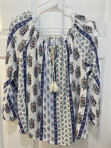 Blusa para mujer boho floral popover talla XL con borla fluida festiva cabaña hippie - Imagen 1 de 7